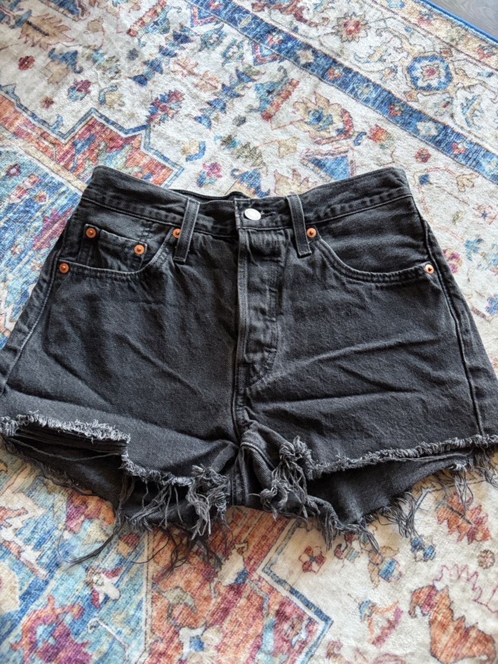 Levi's Black Distressed Frayed Hem Jean Shorts